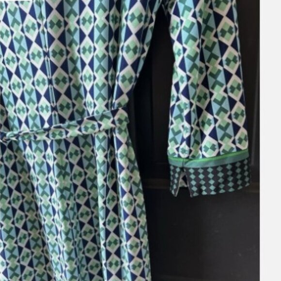 DONNA MORGAN Work Dress Green/Blue Print Collar Summer Stretch 3/4 Sleeve Size 8 - Picture 6 of 6